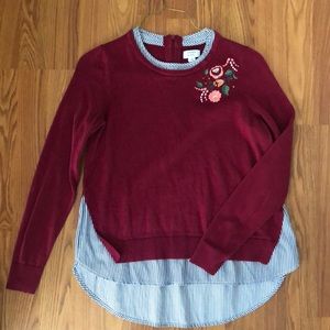 Crown & Ivy burgundy floral sweater blouse